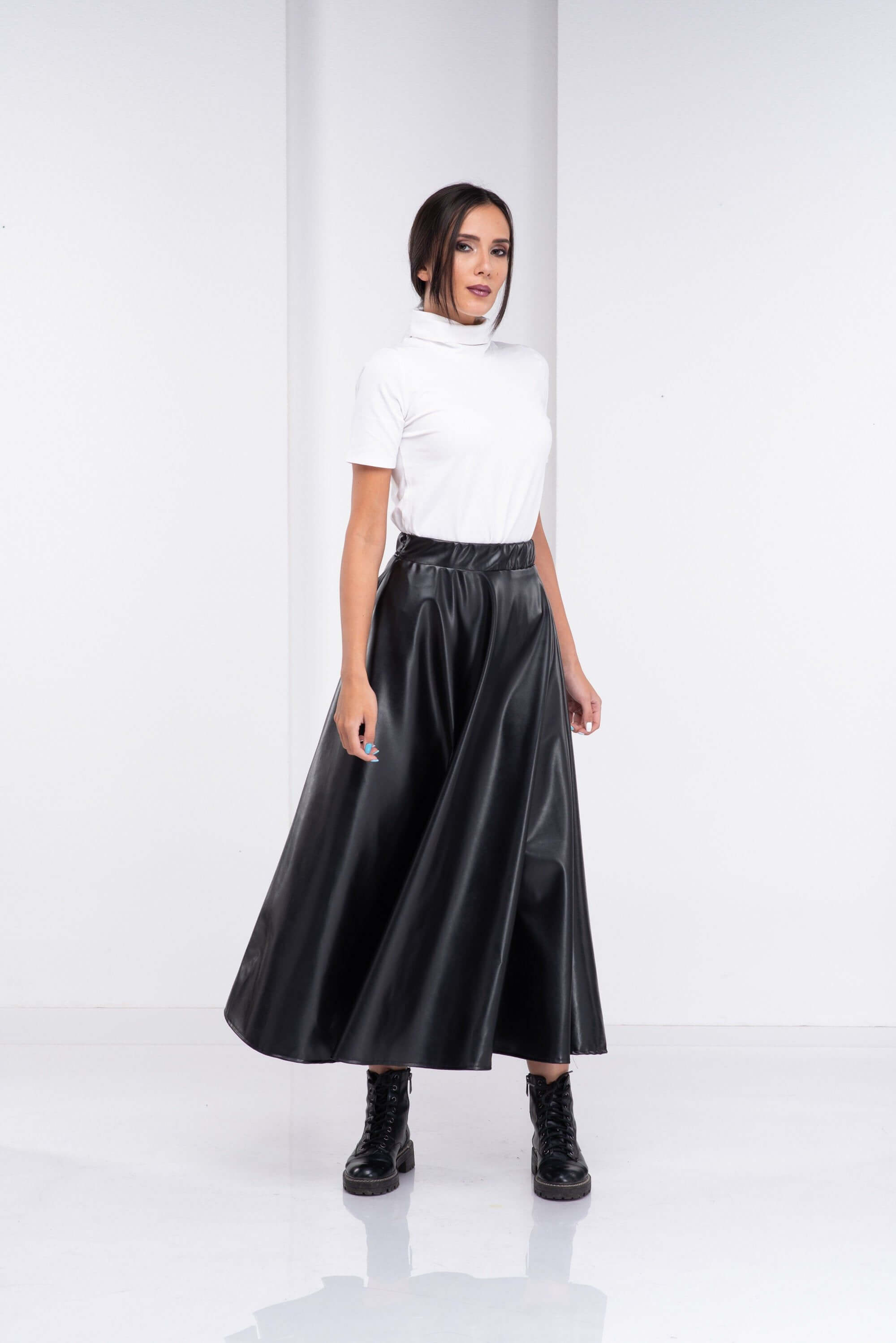 Leather Skirt, High Waisted Skirt, Black Steampunk Skirt, Long Maxi Skirt, Vegan Skirt